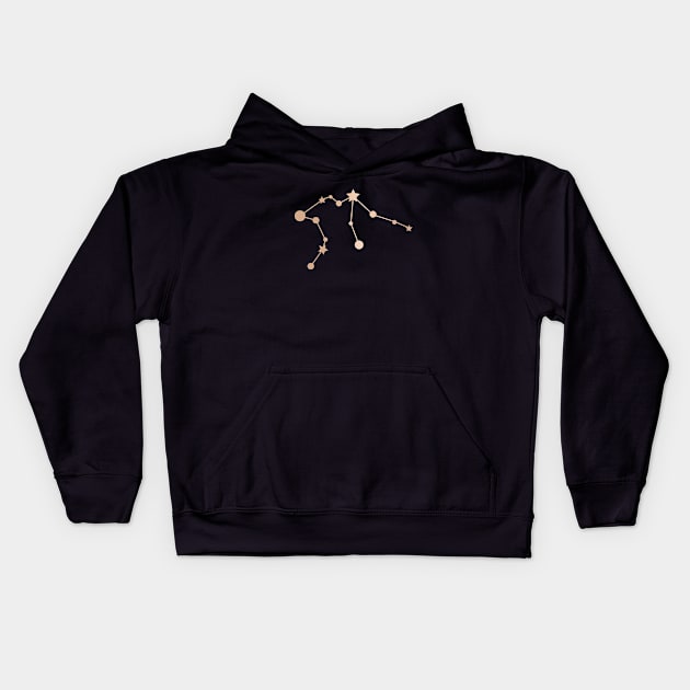 Aquarius Zodiac Constellation in Rose Gold - Black Kids Hoodie by Kelly Gigi